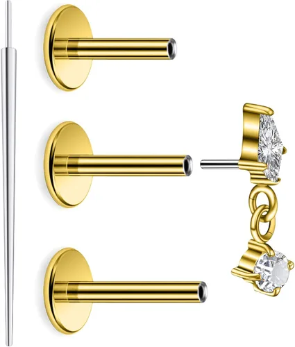 Miniatura 12 de 20G 18G 16G Astm F136 Titanio Sin Rosca Parte Trasera Plana Aretes Tragus Hélice Concha Joyería de Piercing Nariz Labio Anillos Hélice Frontal