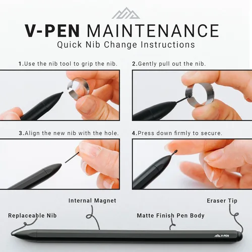Miniatura 9 de V-Pen EMR Stylus Remarkable 2 bolígrafos de repuesto con borrador digital + 5 puntas Sensibilidad de nivel de presión 4096 y rechazo de palma