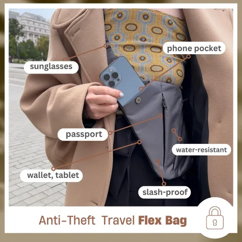 Miniatura 4 de Flex Moves PERSONAL FLEX BAG Bolso bandolera antirrobo para hombres y mujeres, bolsa de pecho para deportes, viajes, uso diario