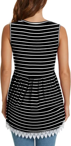 Miniatura 5 de Xpenyo Camiseta sin mangas de maternidad para mujer, con encaje de ganchillo, peplum
