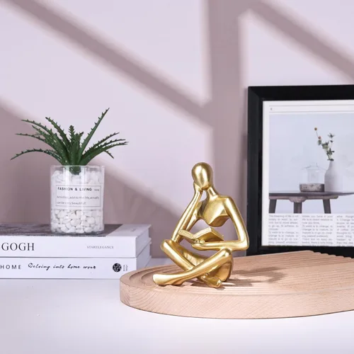 Miniatura 6 de SHENGTIAN Juego de 2 figuras de lectura abstractas negras, esculturas de pensador de resina, adorno estético moderno, figura minimalista para sala