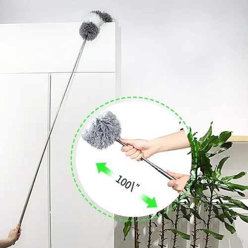 Miniatura 2 de BOOMJOY Plumero de microfibra con poste extensible y cabezal flexible, plumero telescópico de 100 pulgadas para limpiar techo, ventilador, muebles