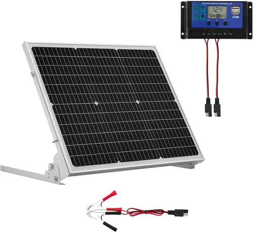 VEVOR 50W 12V Cargador Lento y Mantenedor para Batería Solar, Cargador de Batería de Panel Solar Mono con Controlador MPPT Mejorado y Soporte de