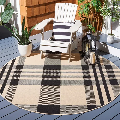 Miniatura 60 de SAFAVIEH Alfombra Lavable para Exteriores Colección Courtyard - 2'3" x 4', Beige y Azul, Patrón a Cuadros, No Desprende Pelusa y Fácil Limpieza