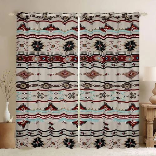 Miniatura 15 de Cortinas y cortinas occidentales de 76 x 45 pulgadas, cortinas aztecas, exóticas, nórdicas, bohemias, opacas, tribu india, geometría, étnica