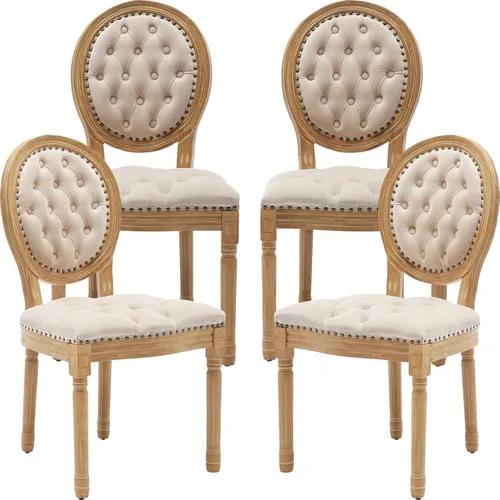 Miniatura 20 de Juego de 2 sillas de comedor de campo francés, sillas de comedor de madera de granja beige, silla de comedor con respaldo tejido con cojín tapizado