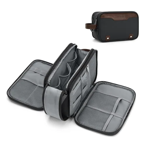 Miniatura 17 de Bolsa de aseo Wedama para hombres, bolsa de aseo colgante de viaje para viajes de negocios, natación, camping, Negro, M, Classic