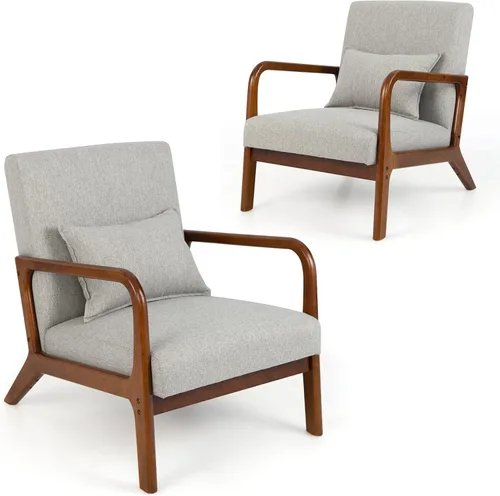 Miniatura 10 de Giantex Juego de 2 sillas decorativas modernas con almohada, cómodo sillón tapizado con almohadillas de fieltro antideslizantes, marco de madera