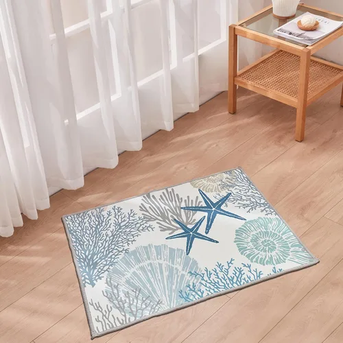 Miniatura 21 de Tritard Alfombra de pasillo costera de 2 x 6 pies, alfombra náutica para pasillo de cocina, con temática de playa, antideslizante, lavable a C1