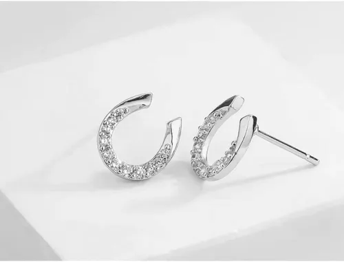 Miniatura 2 de Aretes de herradura lindos aretes de herradura para niñas y mujeres, pequeños aretes de plata de ley 925 con circonita cúbica, aretes de herradura