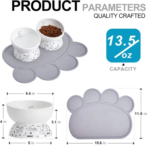 Miniatura 3 de Juego de cuencos elevados de cerámica para gatos Cuencos elevados para alimentos y agua para gatos y perros pequeños Paquete de 2 cuencos Gris