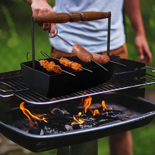Miniatura 3 de Plato para servir en forma de hierro con 4 brochetas de barbacoa para parrilla de barbacoa en barco de servir, palitos de barbacoa reutilizables