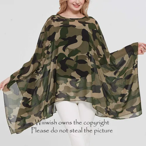 Miniatura 2 de Wiiiwish Poncho de gasa transparente para mujer, suelto, liso, largo, murciélago, caftán, túnica