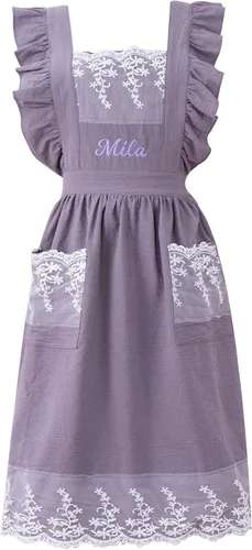 Delantal vintage para mujer con bolsillos, delantales de chef personalizados con nombre para cocina, cocción, hornear, jardinería Gris (Gray Lace)