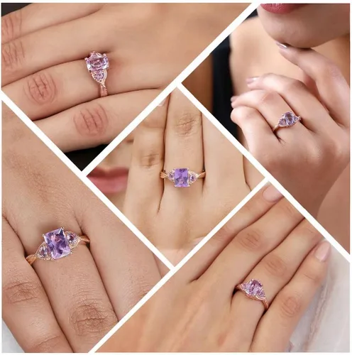 Miniatura 2 de Shop LC Purple Amethyst Ring Promise Engagement Rings for Women 14K Rose Gold Plated in 925 Sterling Silver Bride Wedding Amethyst Jewelry for Women