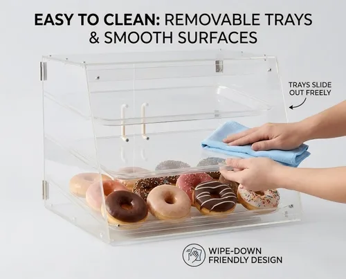 Miniatura 9 de YBSVO vitrina de panadería comercial de 3 niveles, vitrina de repostería de acrílico transparente de 21 pulgadas con bandejas extraíbles, gabinete