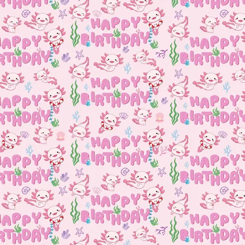 Miniatura 8 de RUSPEPA - Rollo de papel de regalo de cumpleaños para niñas, mini rollo, lindo diseño de ajolote y submarino con texto de feliz cumpleaños