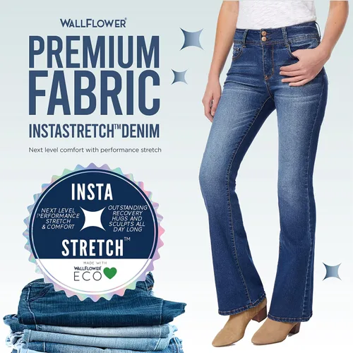 Miniatura 6 de WallFlower Jeans coquetos con curvas para mujer de tiro alto Insta Stretch Juniors (estándar y Plus)