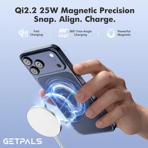 Miniatura 4 de Cargador inalámbrico magnético de 25 W: almohadilla de carga plana para iPhone 17, 16, 15, 14, 13, 12 Pro Max, Google Pixel, AirPods-Slim portátil