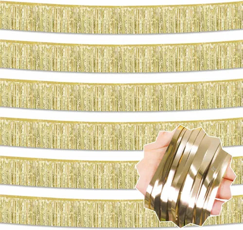 Miniatura 17 de Paquete de 6 guirnaldas de flecos de papel de aluminio negro de 10 pies con serpentinas metálicas de oropel para colgar en la pared, guirnalda