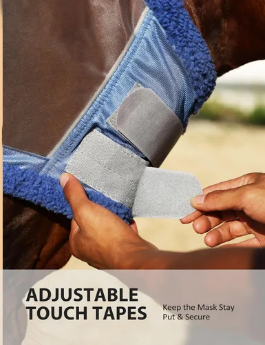 Miniatura 6 de Harrison Howard CareMaster - Máscara para moscas de caballo, malla fina con protección UV y lana extra suave al tacto en la piel, azul cerúleo, M