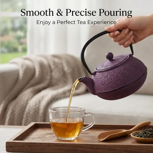 Miniatura 3 de Tetera de hierro fundido de 30 onzas, forro esmaltado con infusor de metal, tetera de té, morado