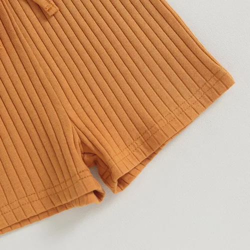 Miniatura 49 de Traje de verano para niña pequeña, de manga corta, acanalado, overol liso, pantalones cortos, ropa para recién nacidos
