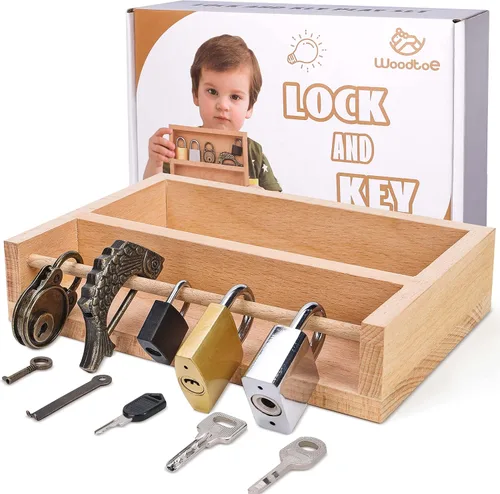 Woodtoe Juego de Candado y Llave Montessori para Niños, Juego Educativo de Candados y Llaves, Materiales de Aprendizaje Montessori de Madera para