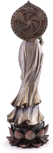 Miniatura 3 de Top Collection Estatua de Guan Yin de pie en pedestal de loto, escultura de Quan Yin de la diosa de la compasión y la misericordia de Asia oriental