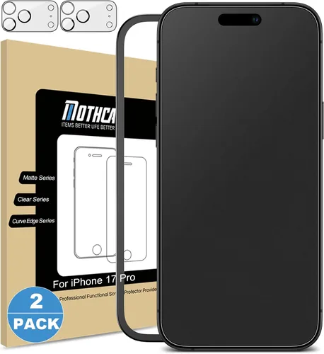Mothca Paquete de 2 protectores de pantalla de vidrio mate para iPhone 17 Pro [6.3 pulgadas] + 2 protectores de lente de cámara, vidrio templado
