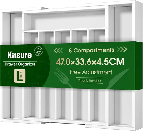 Miniatura 6 de Kitsure Organizador de cubiertos – Organizador de cajones de cocina de bambú expandible para utensilios de cocina y cubiertos, organizadores de Negro