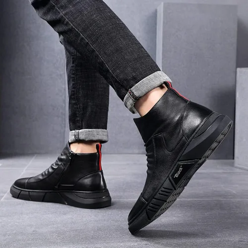 Miniatura 5 de Keilinia Botas de cuero casuales de alta calidad italianas negras para hombre, botines antideslizantes que absorben los golpes para otoño 2022