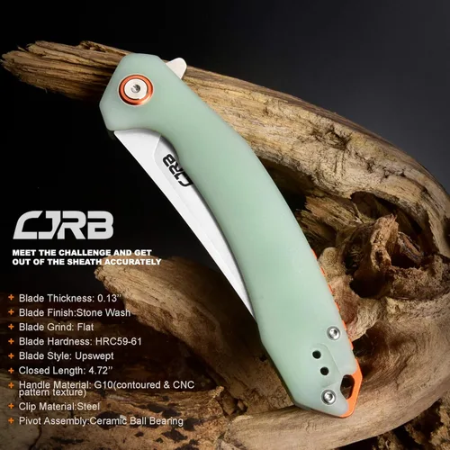 Miniatura 8 de CJRB Cuchillo de bolsillo plegable pequeño con hoja de acero en polvo Stonewash AR-RPM9 y mango G10 cuchillo táctico para hombres y mujeres, EDC al