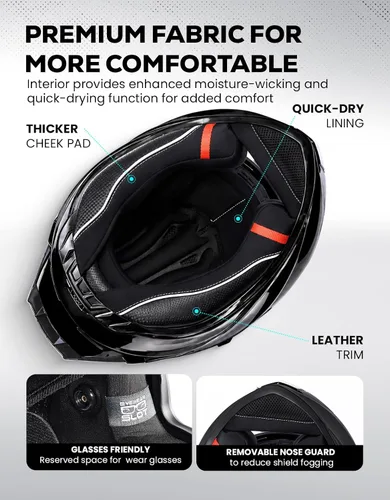 Miniatura 5 de XFMT Casco de motocicleta de cara completa, casco de doble visera para bicicleta de calle, ATV con protector solar interno para adultos, hombres