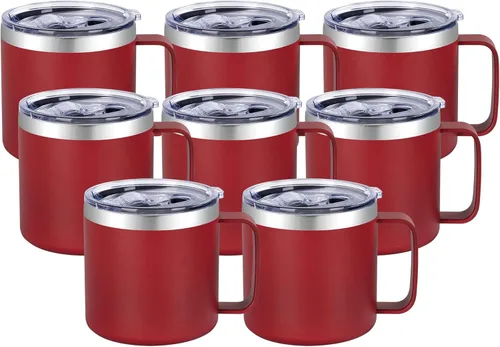 Miniatura 27 de VEGOND Taza de café aislada de 14 onzas con asa, taza de café de viaje de acero inoxidable con tapa, taza de café de metal al vacío de doble pared