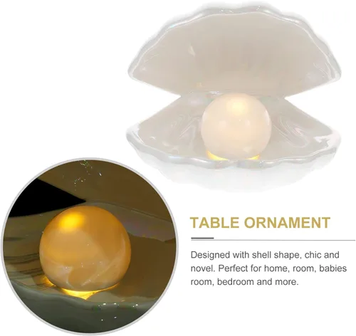 Miniatura 2 de IMIKEYA Shell Pearl Light White Ceramic LED Pearl in Shell Luz nocturna Escritorio portátil inspirado en el océano Lámpara de concha para dormitorio