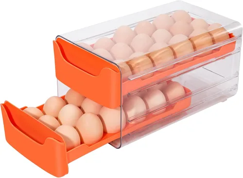 Almacenamiento de huevos para refrigerador, soporte de huevos para encimera de cocina, contenedor de huevos de PET y PP para refrigerador, Naranja