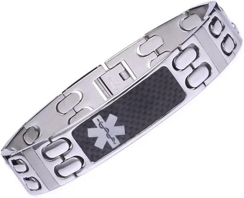 Miniatura 9 de LinnaLove Personalized Medical Alert Bracelet for Men-Free Engraving Black Carbon Fiber Style Medic ID Bracelet for Allergy Diabetic Epilepsy
