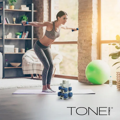 Miniatura 7 de Tone Fitness Juego de mancuernas de neopreno con estante de almacenamiento – Pesos de mano antideslizantes y antideslizamiento para entrenamientos