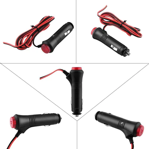 Miniatura 4 de Enchufe para encendedor de cigarrillos con cable, plástico Qiilu y materiales metálicos, 12 V, 24 V, 4.9 ft, enchufe macho para encendedor