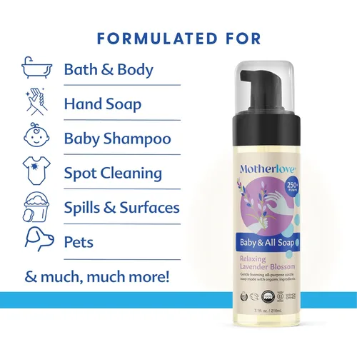 Miniatura 2 de Motherlove Jabón para bebé y todo uso (32 oz) Jabón de Castilla de espuma suave multiuso hecho con ingredientes orgánicos - Flor de lavanda relajante