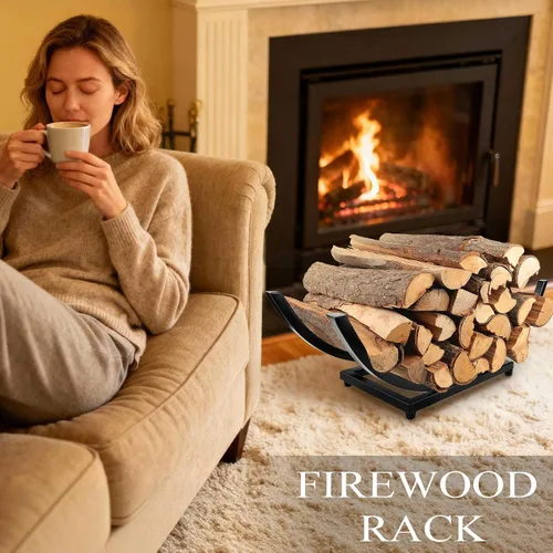 Miniatura 3 de Qiang Ni Soporte de madera para chimenea: soporte de almacenamiento de troncos curvado de leña de 22 pulgadas - Accesorios de chimenea de metal