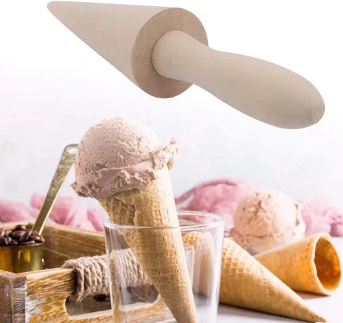 Miniatura 8 de Molde de cono de helado, molde de madera reutilizable para cuernos de crema de 9.1 pulgadas, rodillo de pizza para gofres para cocina, cocinar