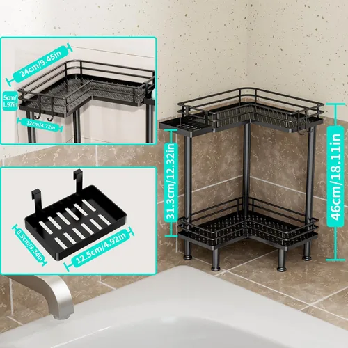 Miniatura 4 de HapiRm Organizador de ducha esquinero de pie, organizador de ducha de 2 niveles con soporte para jabón, organizador de pie de baño a prueba de óxido