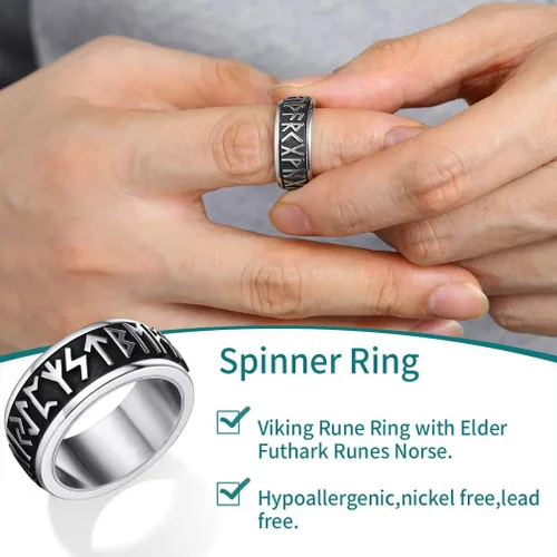 Miniatura 9 de Supcare Anillo giratorio para hombre y mujer, diseño nórdico/celta/luna, estrella, anillo giratorio con nombre personalizado, regalos para Navidad