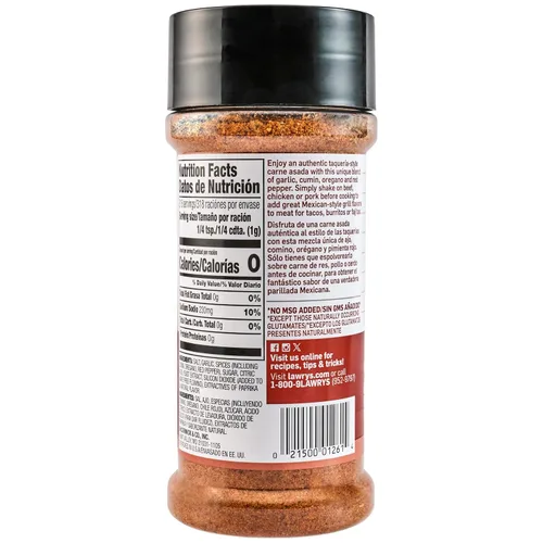 Miniatura 10 de Lawry's Condimento, Carne Asada, sin MSG añadido, Kosher, básico, versátil, sabor inspirado en México, mezcla de ajo, comino, orégano y pimiento