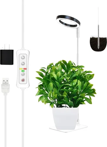 Miniatura 28 de yadoker Luz de cultivo de plantas, luz LED de espectro completo para plantas de interior, altura ajustable, temporizador automático, bajo voltaje