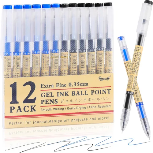 Miniatura 9 de Paquete de 12 bolígrafos de tinta de gel azul, punta extrafina de 0.014 in, papelería de estilo japonés, secado rápido, sin mancha, sin sangrado