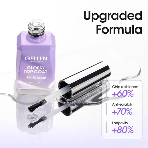 Miniatura 4 de GELLEN 2 piezas de esmalte de uñas de gel de capa superior sin limpieza, 18 ml de esmalte de uñas de gel de capa superior brillante, esmalte de uñas