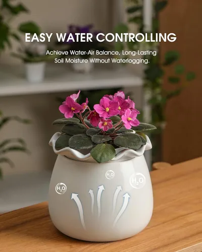 Miniatura 3 de Fayoula Maceta de riego automático, mantenimiento de macetas de violeta africana de 6 pulgadas, maceta de cerámica con riego automático para plantas
